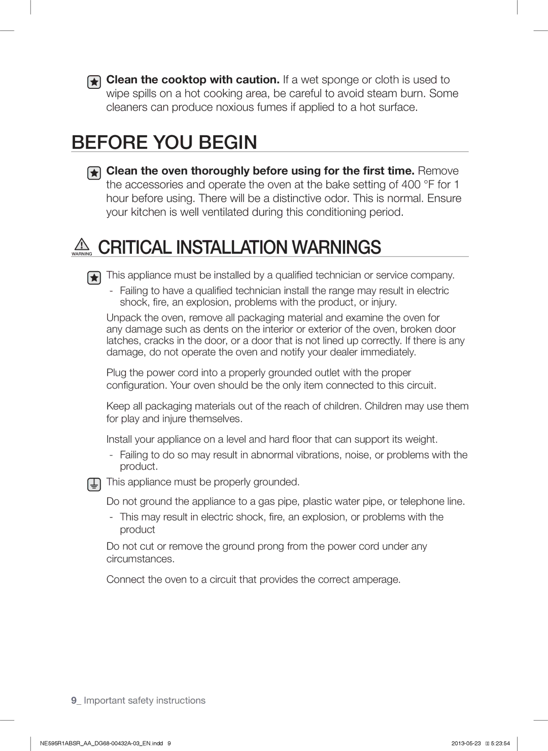 Samsung NE595R1ABSRAA user manual Before YOU Begin 