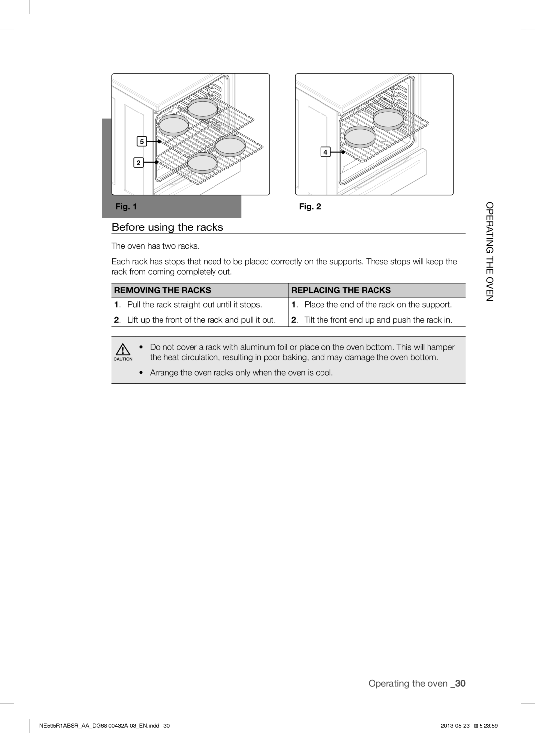 Samsung NE595R1ABSRAA user manual Before using the racks, Removing the Racks Replacing the Racks 