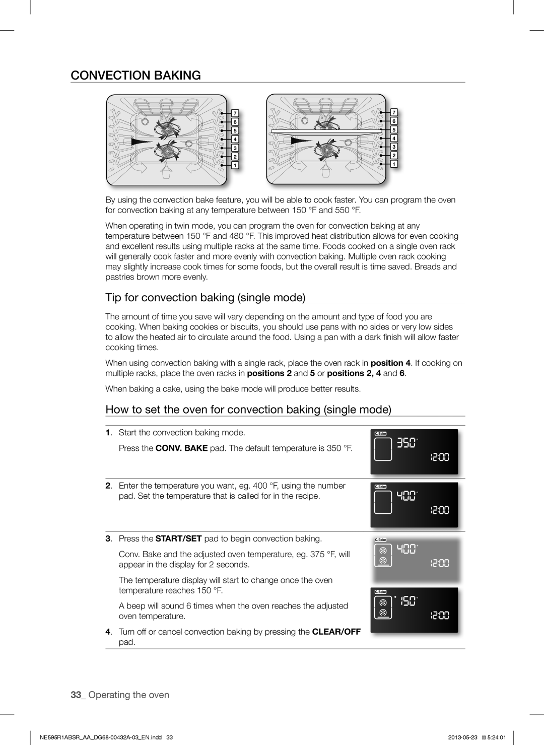 Samsung NE595R1ABSRAA user manual Convection Baking, Tip for convection baking single mode 