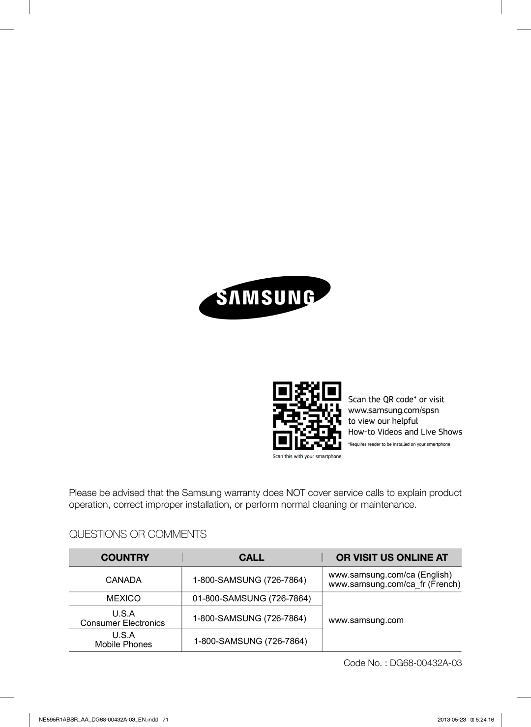 Samsung NE595R1ABSRAA user manual Code No. DG68-00432A-03 