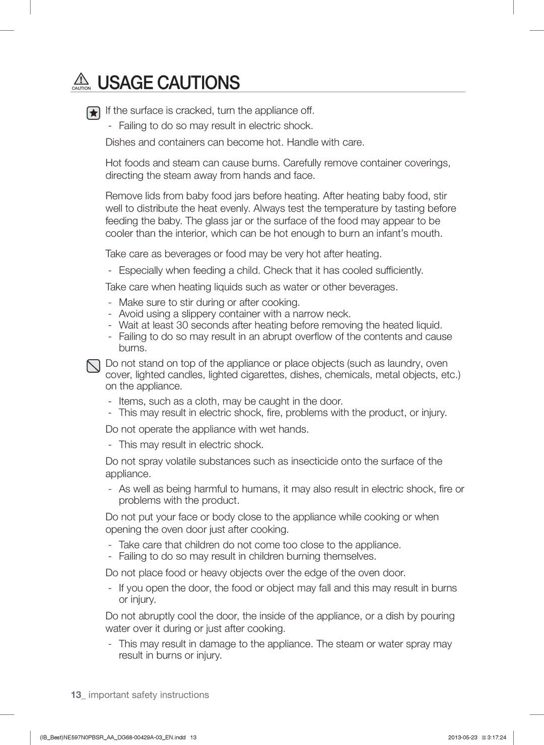 Samsung NE597N0PBSR user manual Take care as beverages or food may be very hot after heating 