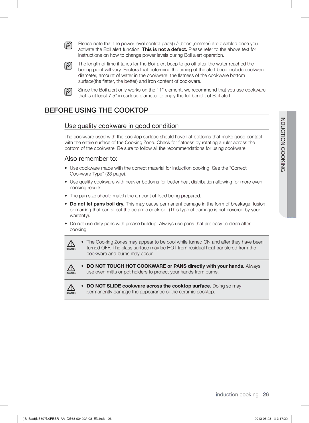 Samsung NE597N0PBSR user manual Before Using the Cooktop, Use quality cookware in good condition, Also remember to 