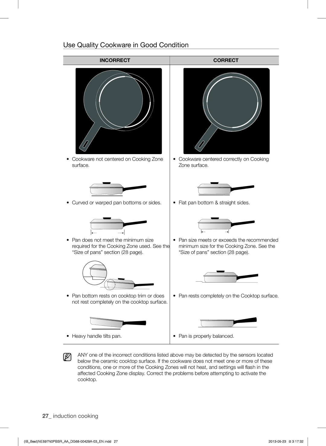 Samsung NE597N0PBSR user manual Use Quality Cookware in Good Condition 