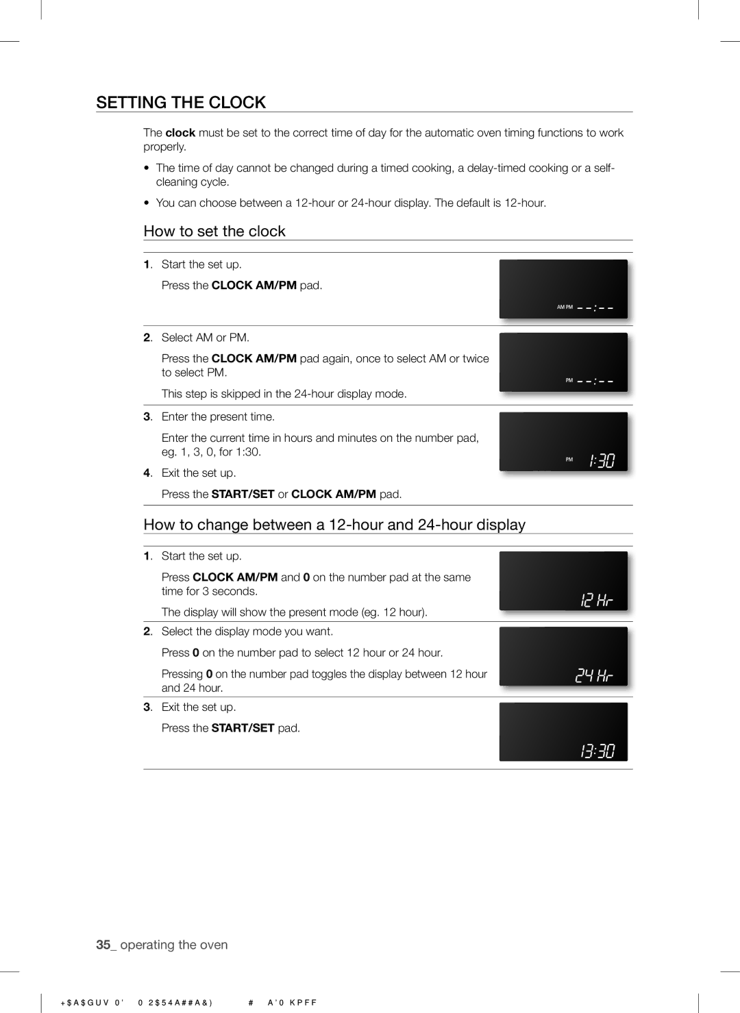 Samsung NE597N0PBSR Setting the Clock, How to set the clock, How to change between a 12-hour and 24-hour display 