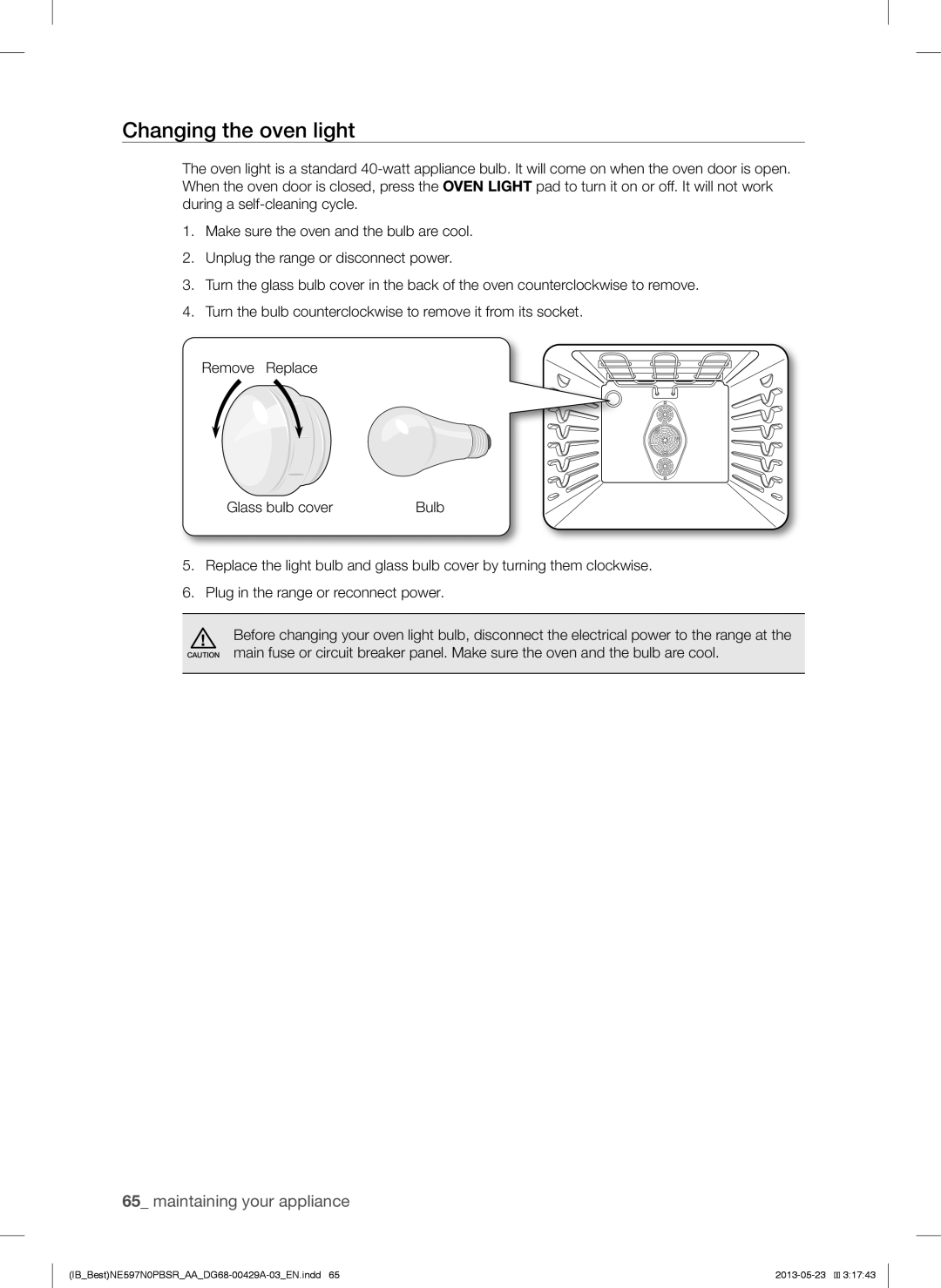 Samsung NE597N0PBSR user manual Changing the oven light 