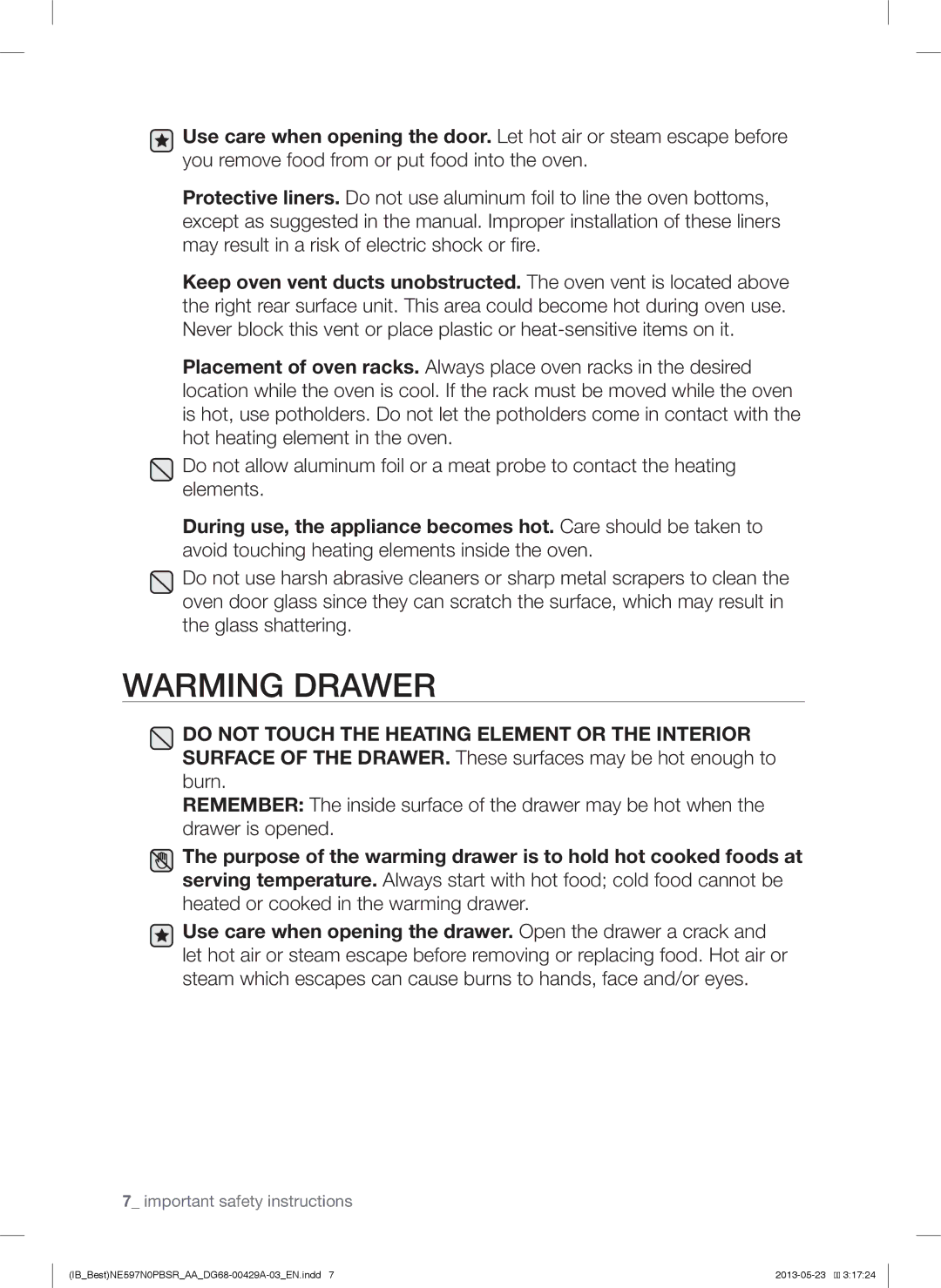 Samsung NE597N0PBSR user manual Warming Drawer 