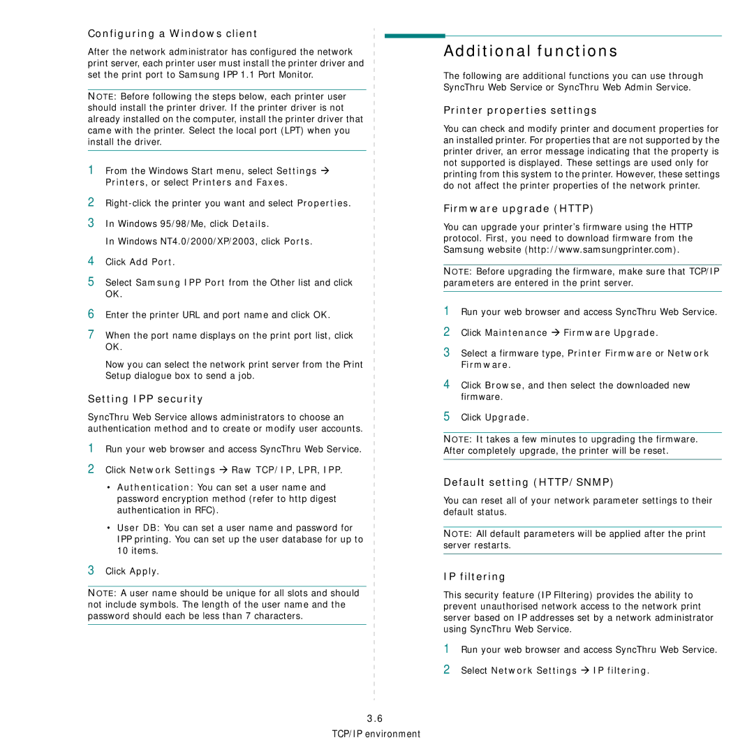 Samsung Network Printer manual Additional functions 