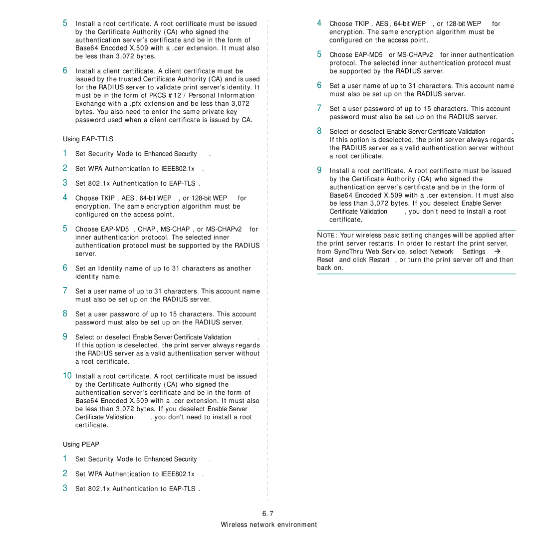 Samsung Network Printer manual Using EAP-TTLS 