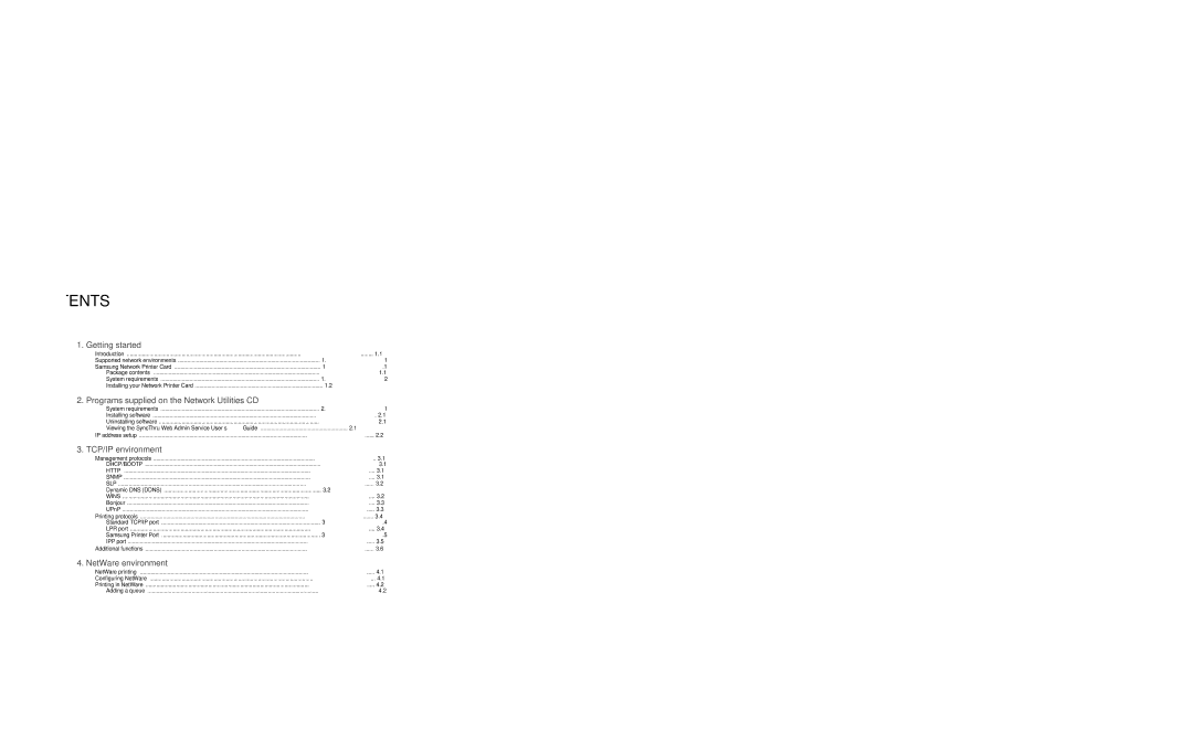 Samsung Network Printer manual Contents 