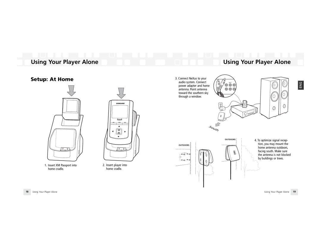 Samsung NeXus 25 manual Using Your Player Alone, Setup At Home 