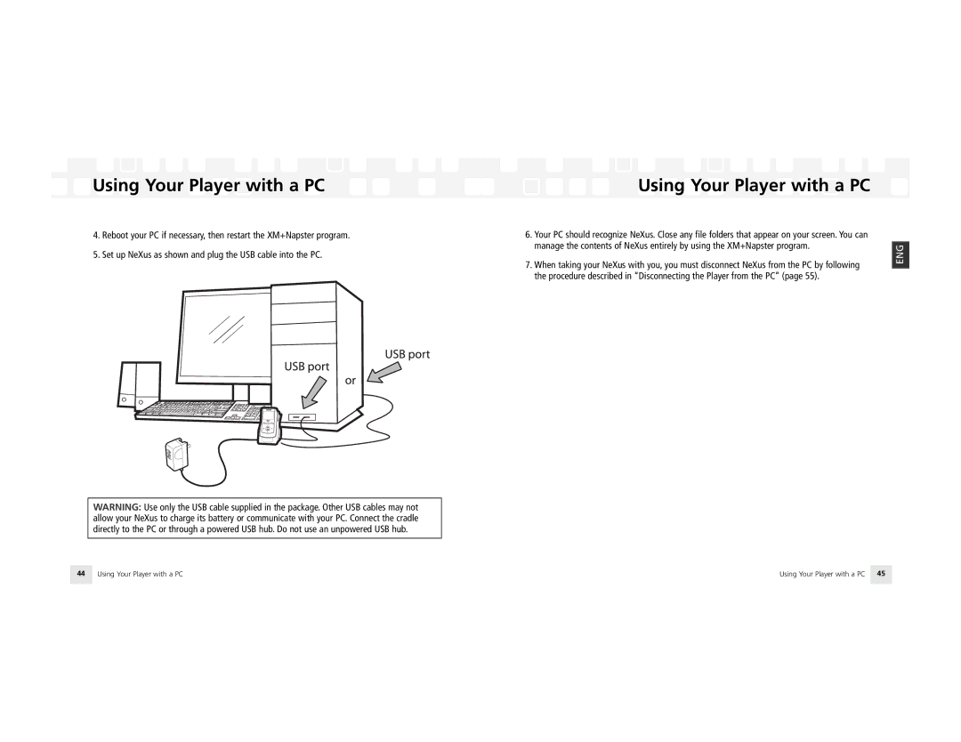 Samsung NeXus 25 manual Using Your Player with a PC 