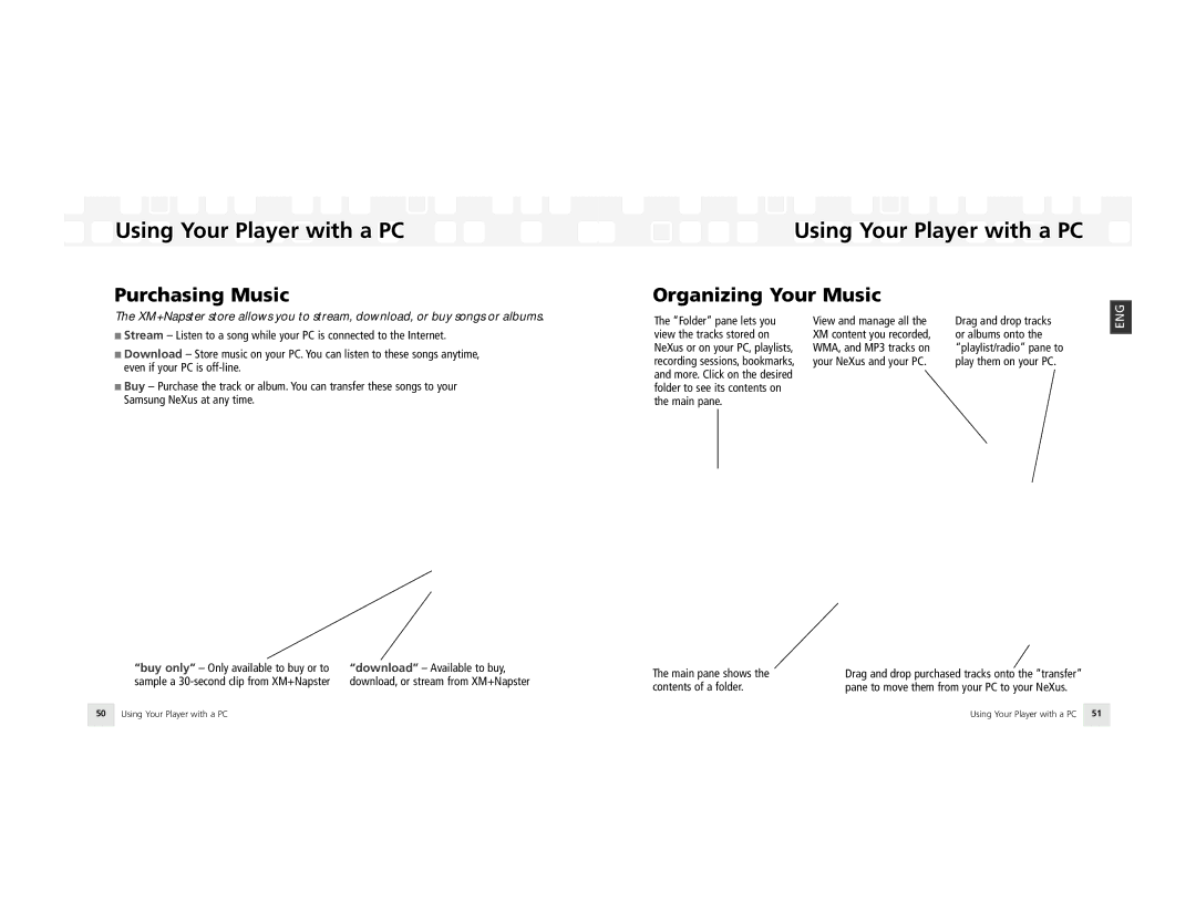 Samsung NeXus 25 manual Purchasing Music, Organizing Your Music 