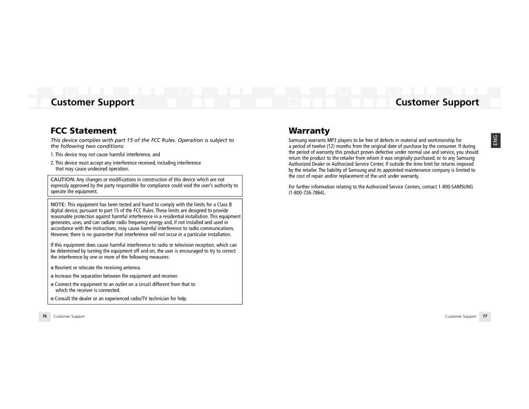 Samsung NeXus 25 manual FCC Statement, Warranty 