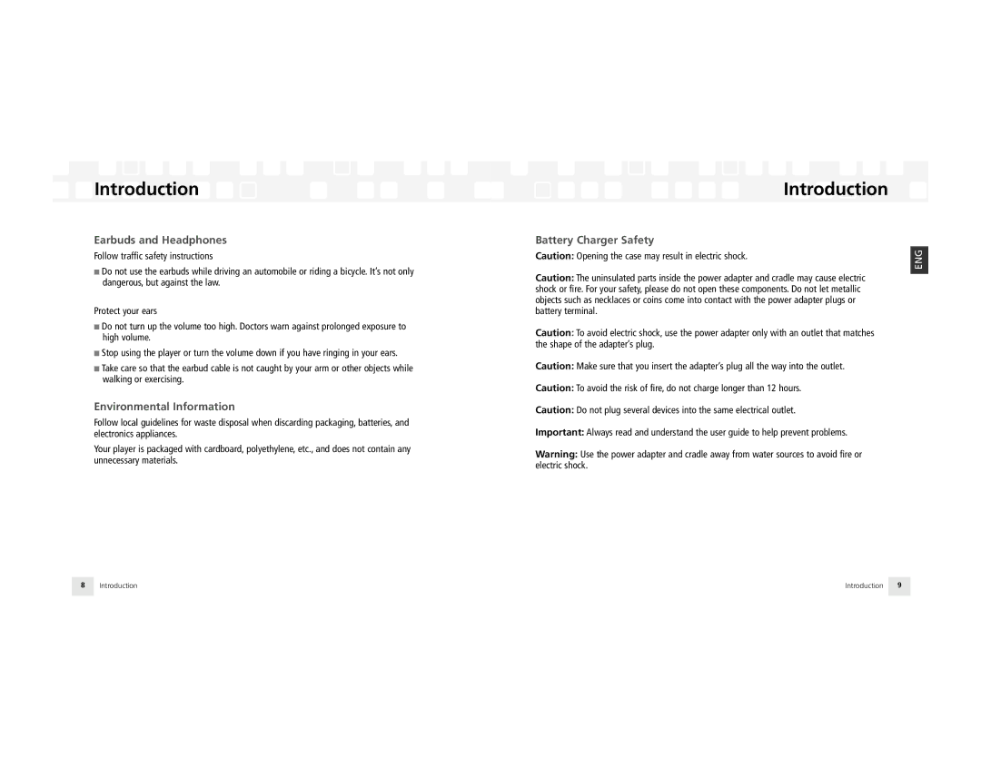 Samsung NeXus 25 manual Earbuds and Headphones, Environmental Information, Battery Charger Safety 