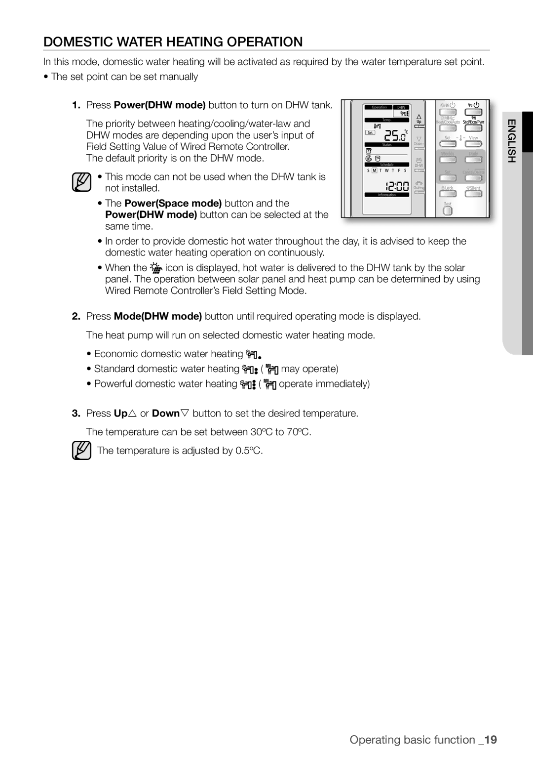 Samsung NH160PHXEA, NH200WHXES, NH080PHXEA, NH300WHXEA, NH200WHXEA, NH300WHXES user manual Domestic Water Heating Operation 