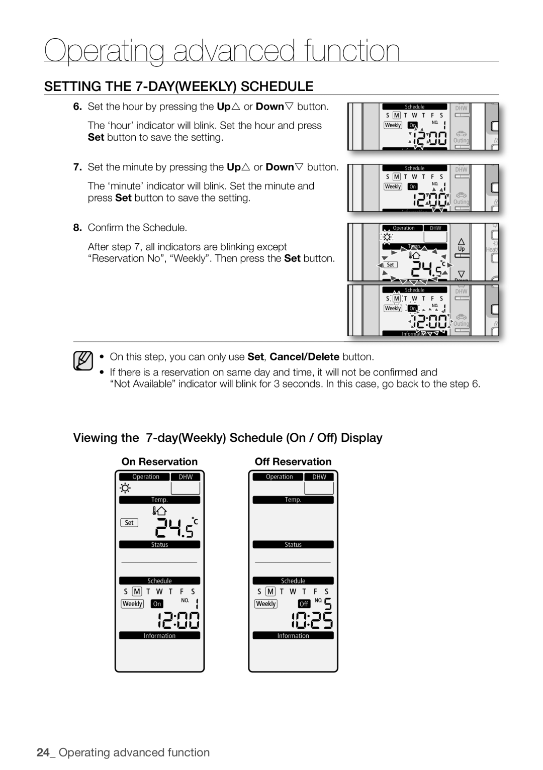 Samsung NH200WHXES, NH160PHXEA, NH080PHXEA, NH300WHXEA, NH200WHXEA Viewing the 7-dayWeekly Schedule On / Off Display 