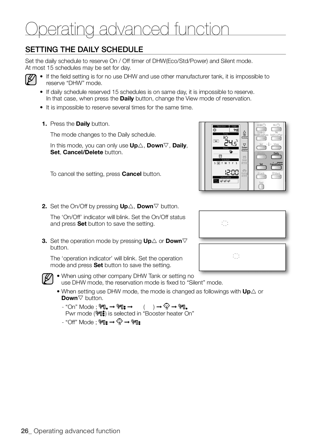 Samsung NH080PHXEA, NH200WHXES, NH160PHXEA, NH300WHXEA, NH200WHXEA, NH300WHXES user manual Setting the Daily Schedule 