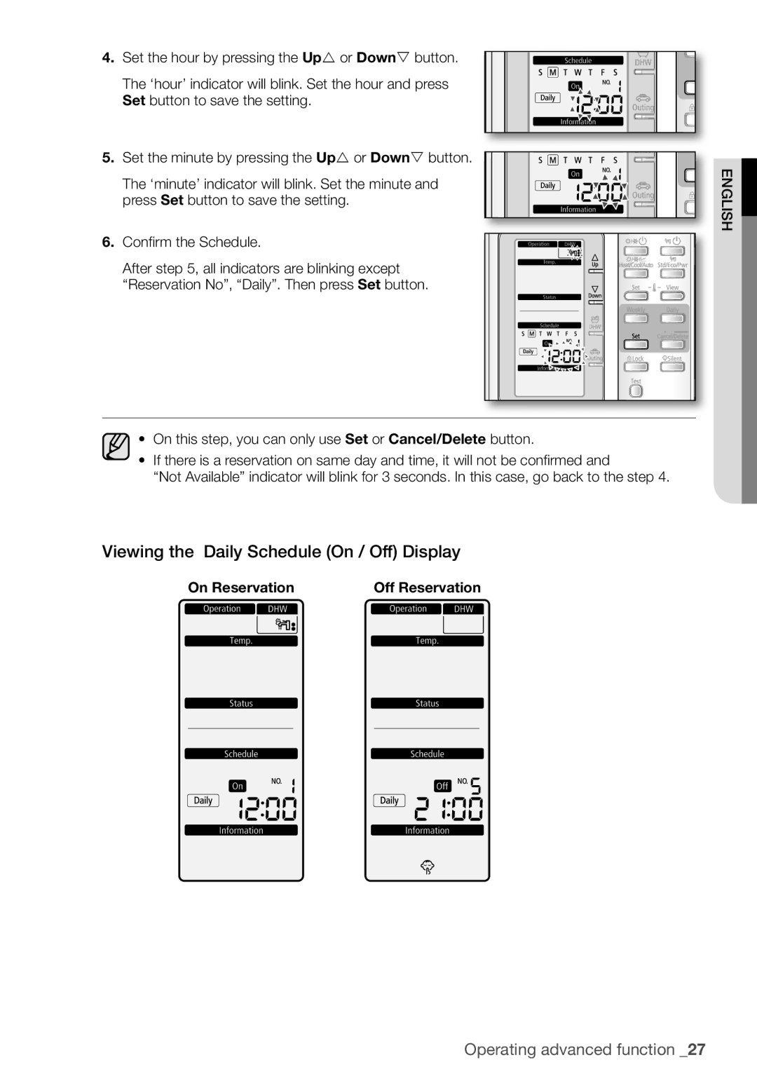 Samsung NH300WHXEA, NH200WHXES, NH160PHXEA, NH080PHXEA, NH200WHXEA, NH300WHXES Viewing the Daily Schedule On / Off Display 