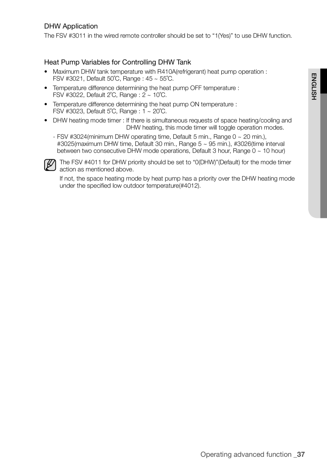 Samsung NH160PHXEA, NH200WHXES, NH080PHXEA, NH300WHXEA DHW Application, Heat Pump Variables for Controlling DHW Tank 