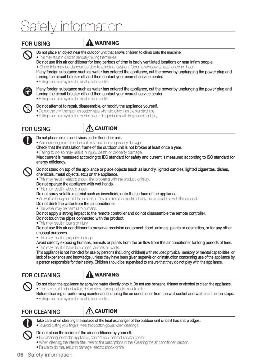 Samsung NH200WHXES, NH160PHXEA, NH080PHXEA Safety information, This may result in harm to humans, animals or plants 