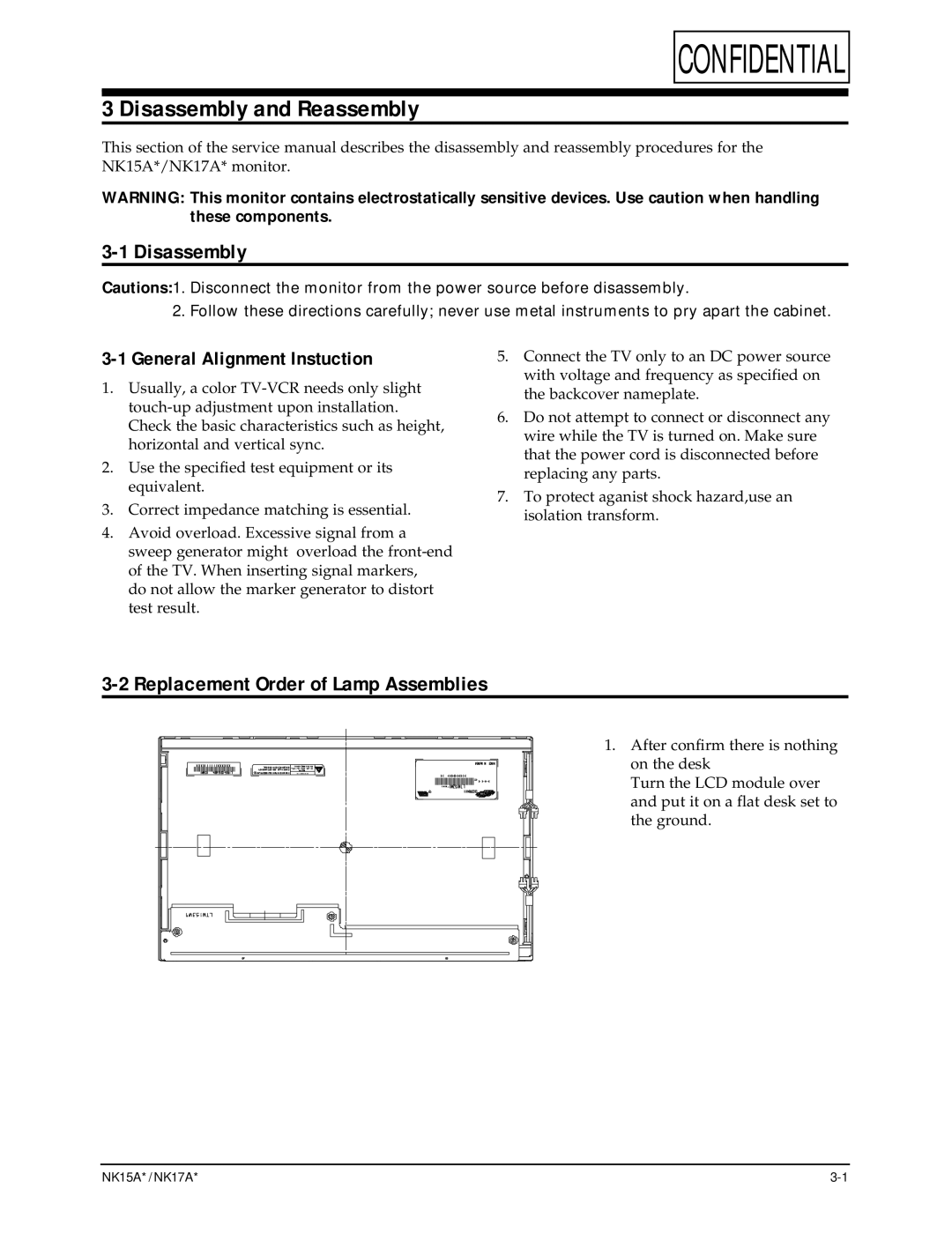 Samsung NK17A specifications Disassembly, Replacement Order of Lamp Assemblies 