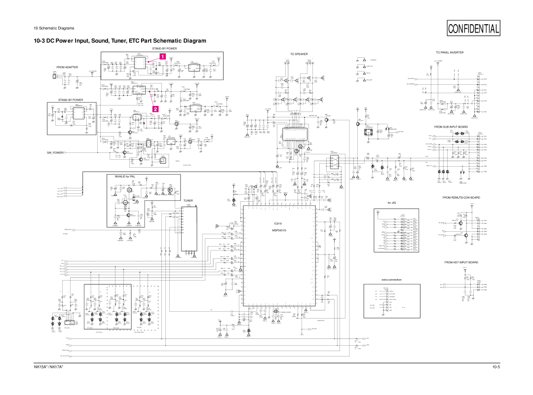 Samsung NK17A specifications DC Power Input, Sound, Tuner, ETC Part Schematic Diagram, To Speaker 