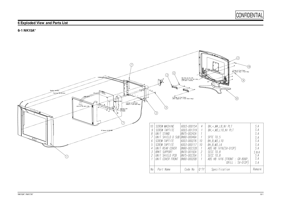 Samsung NK17A specifications Exploded View and Parts List NK15A 