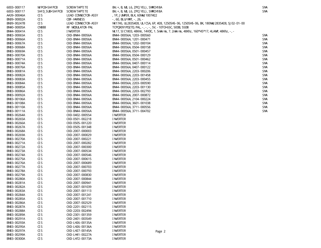 Samsung NK17A specifications PCB+SH/PCB SCREW-TAPTITE BH,+,B,M3,L6,ZPCYEL,SWRCH18A 