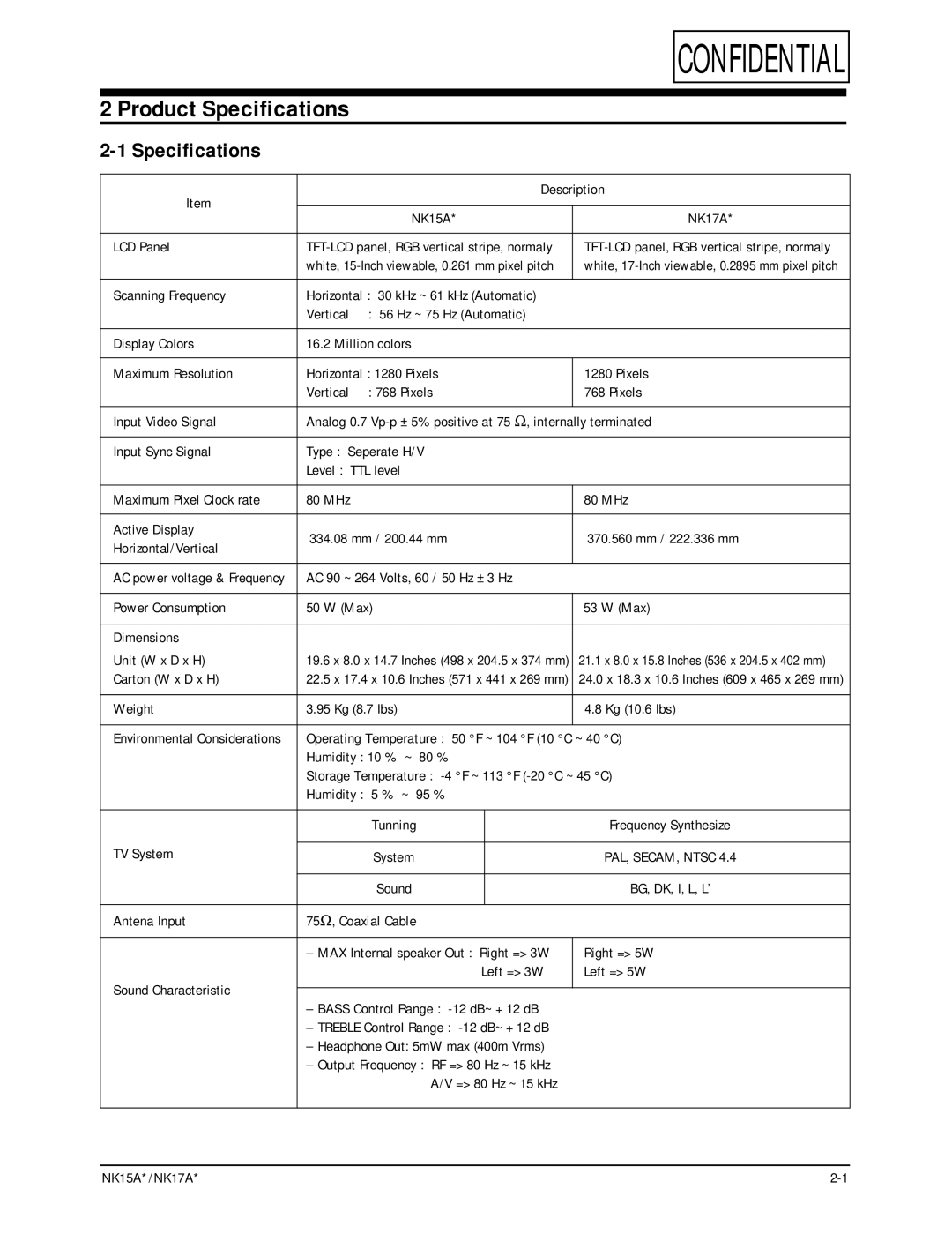 Samsung NK17A specifications Product Specifications 