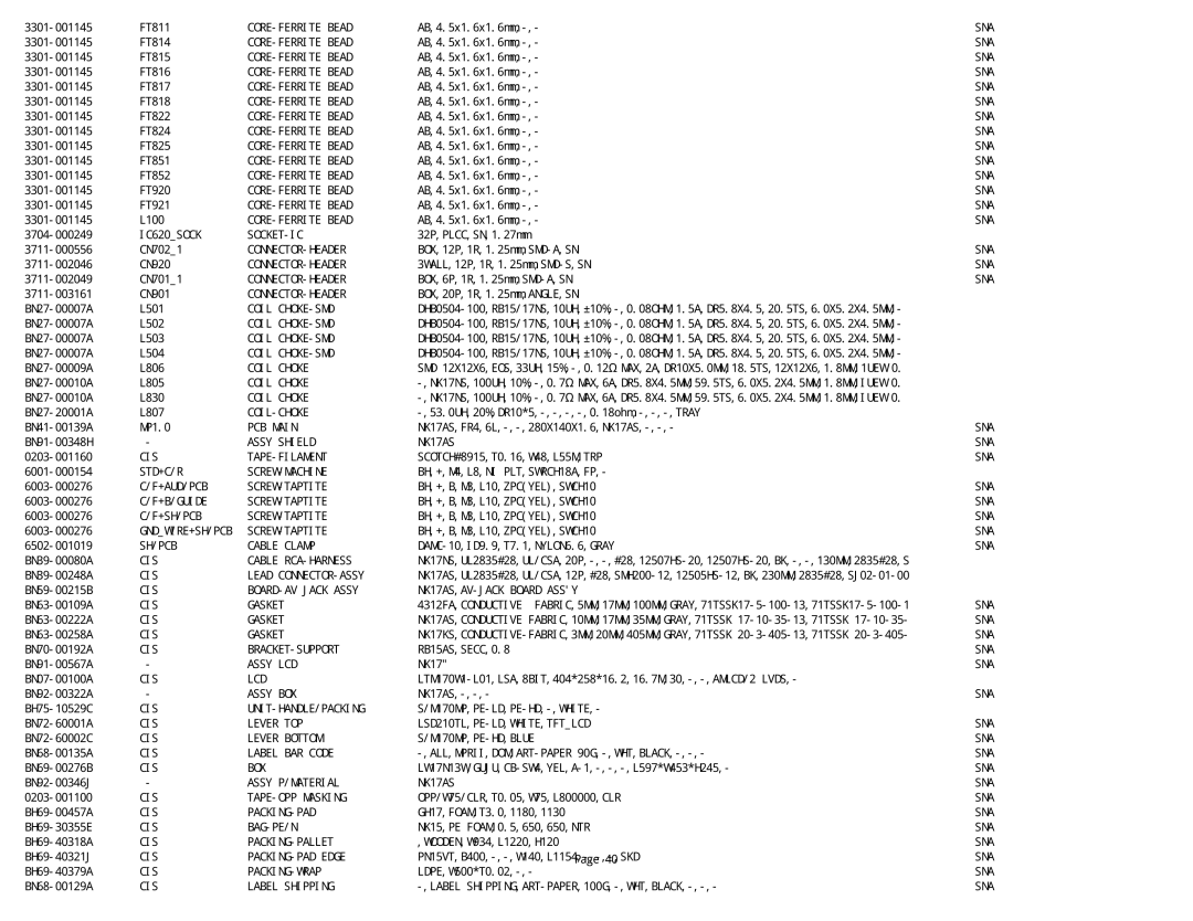 Samsung NK17A specifications FT811 