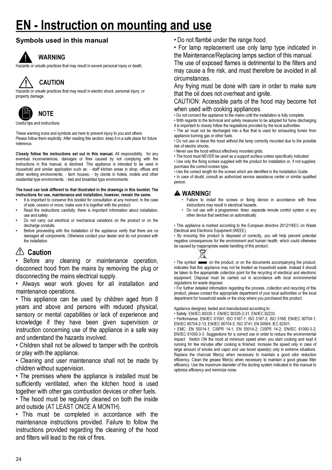 Samsung NK24M1030IS/UR EN Instruction on mounting and use, Symbols used in this manual 