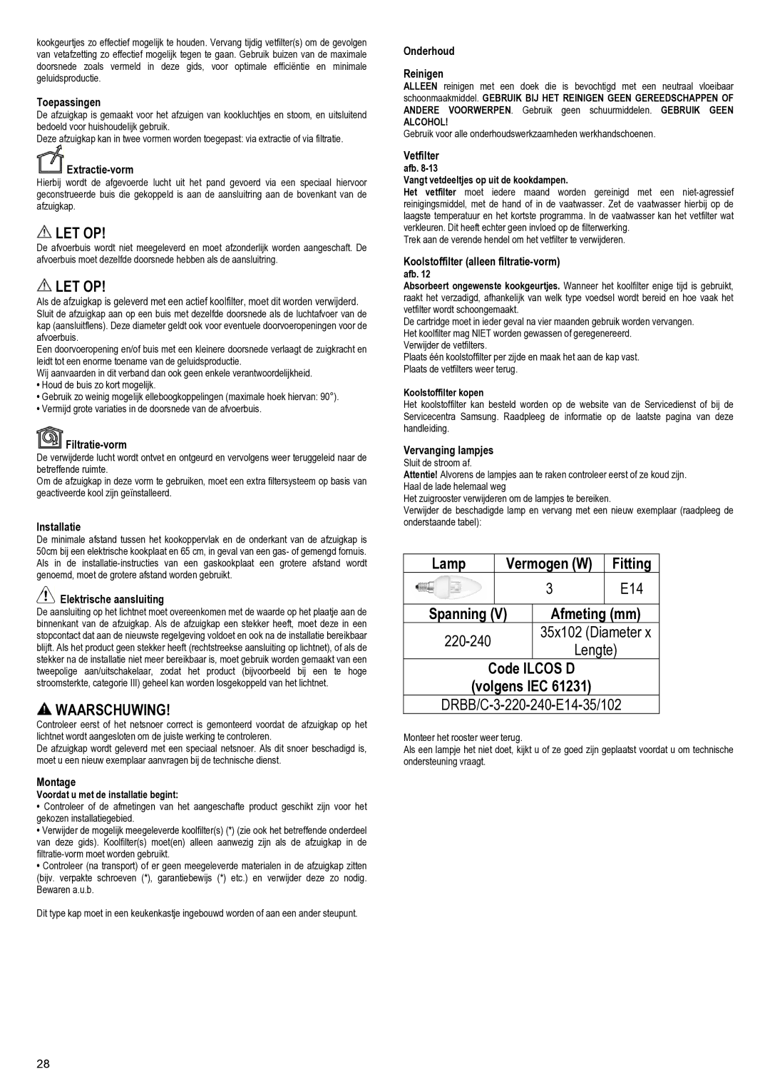 Samsung NK24M1030IS/UR manual Volgens IEC DRBB/C-3-220-240-E14-35/102 