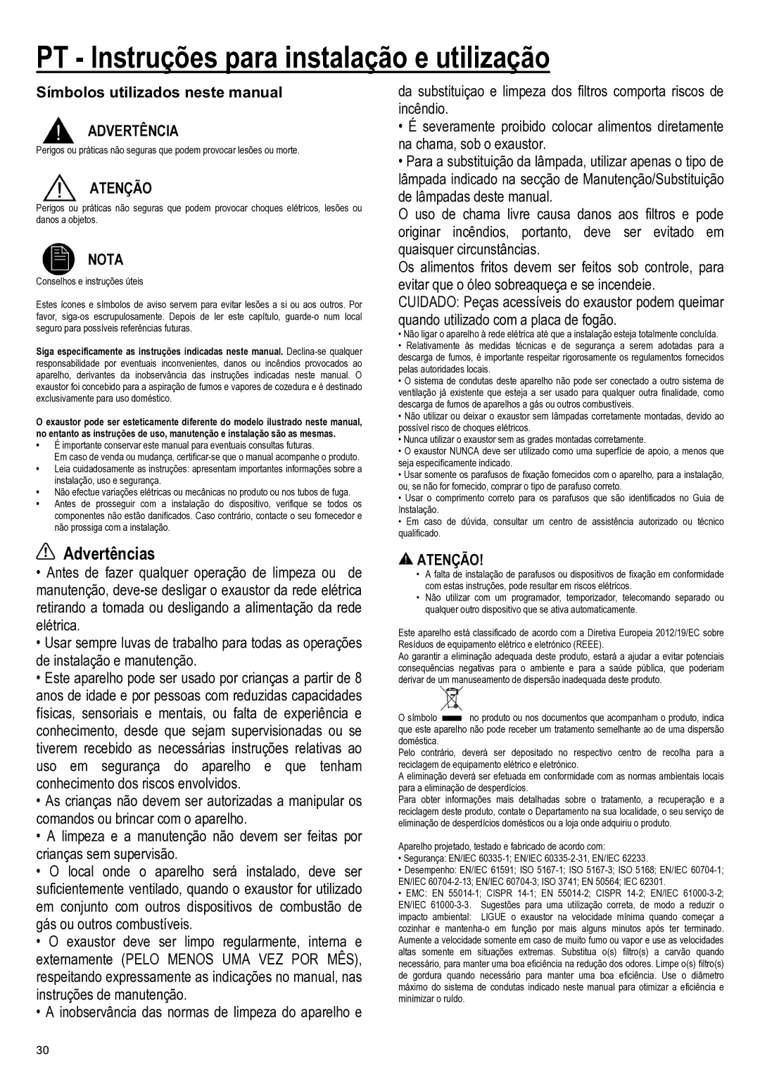 Samsung NK24M1030IS/UR PT Instruções para instalação e utilização, Advertências, Símbolos utilizados neste manual, Atenção 