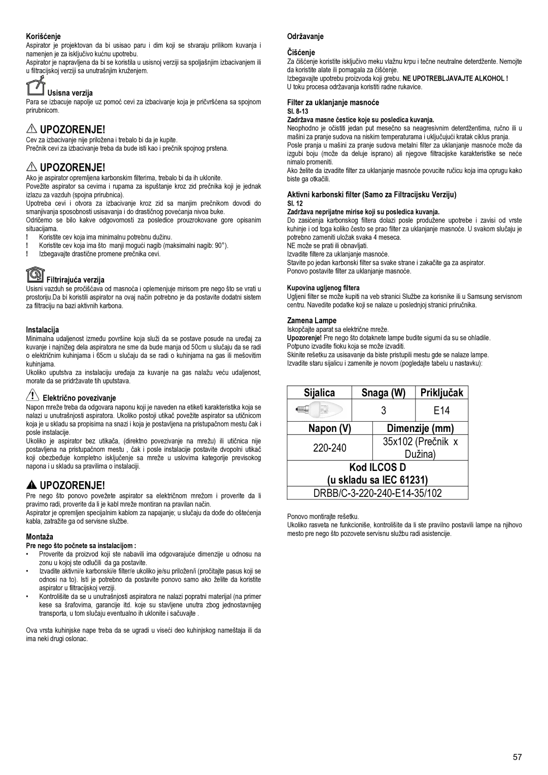 Samsung NK24M1030IS/UR manual Skladu sa IEC 