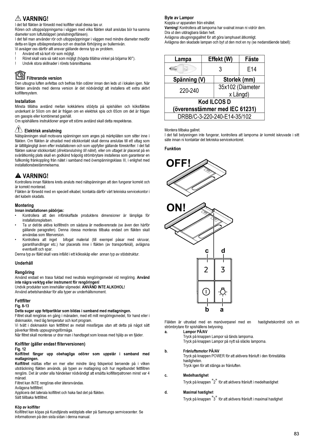 Samsung NK24M1030IS/UR manual Kod Ilcos D Överensstämmer med IEC 