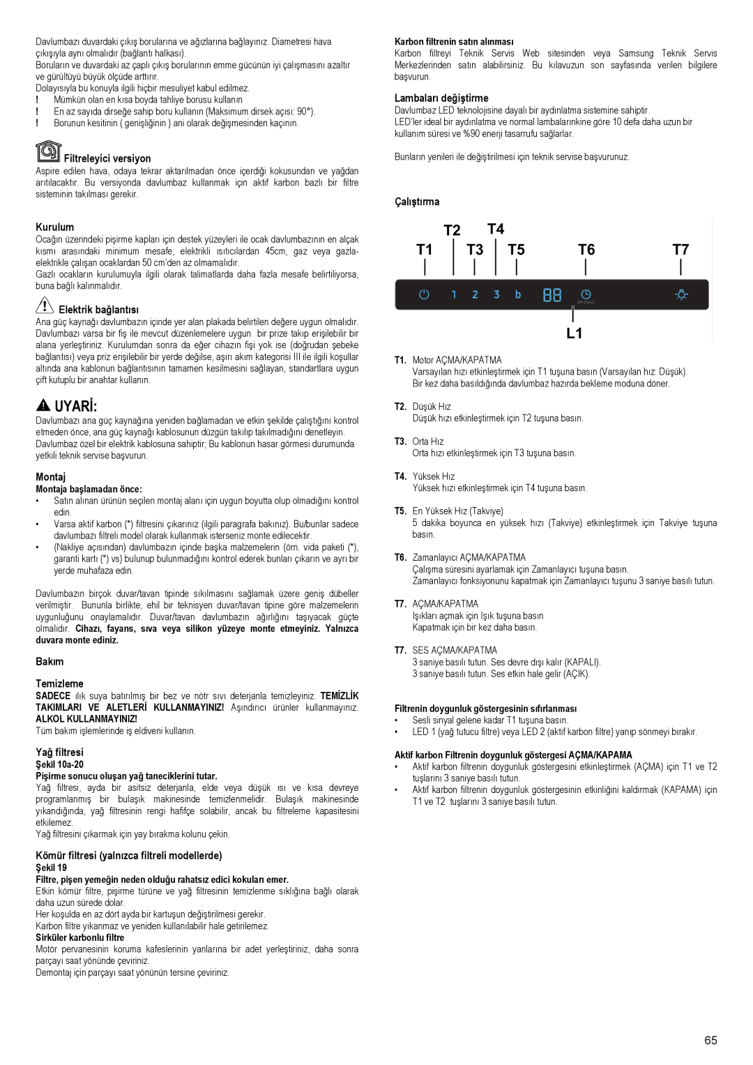 Samsung NK36M7070VB/UR manual Filtreleyici versiyon, Kurulum, Elektrik bağlantısı, Montaj, Bakım Temizleme, Yağ filtresi 