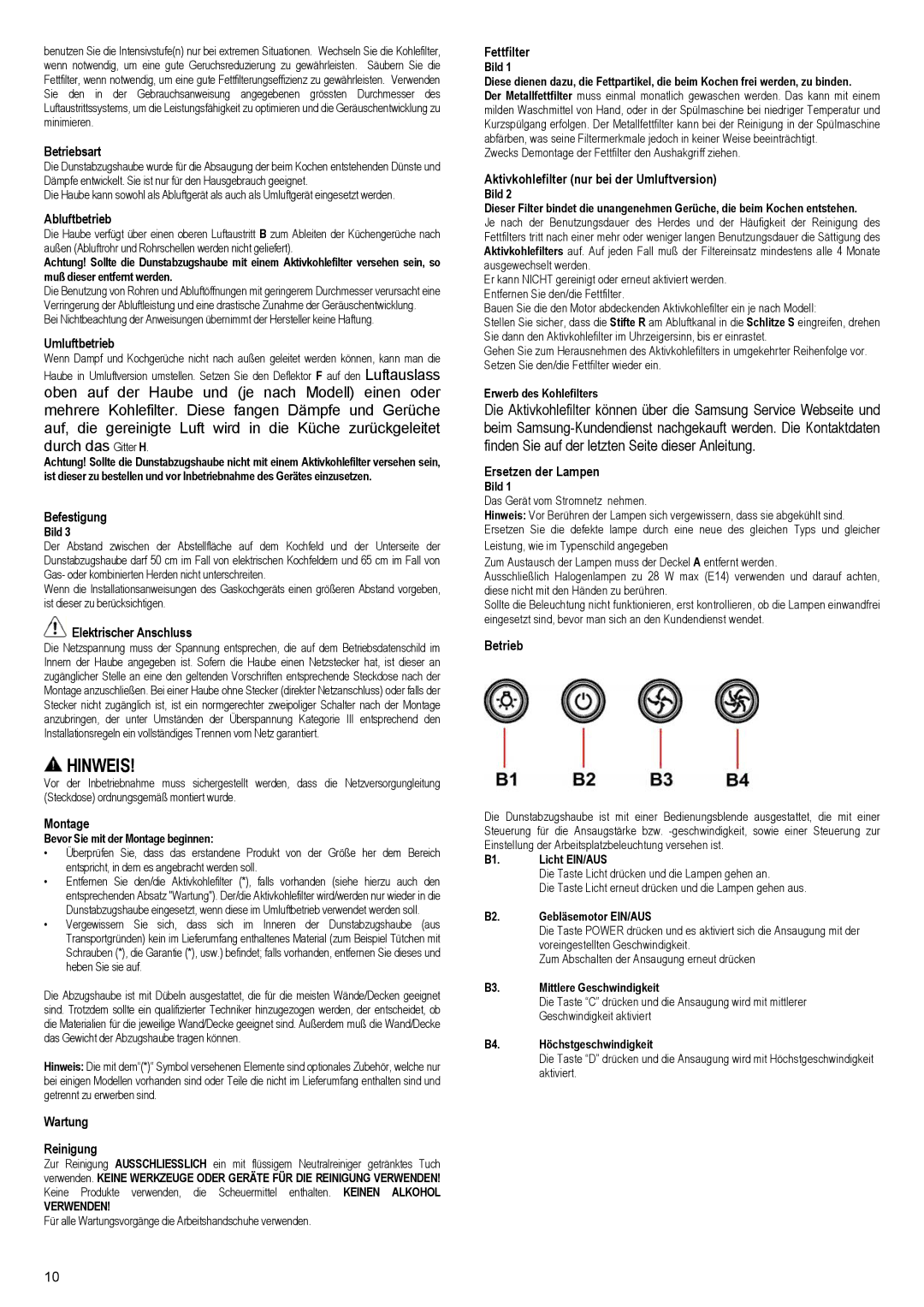 Samsung NK36M3050PS/UR, NK36M3050PS/EF, NK24M3050PS/EF, NK24M3050PS/UR manual Hinweis 