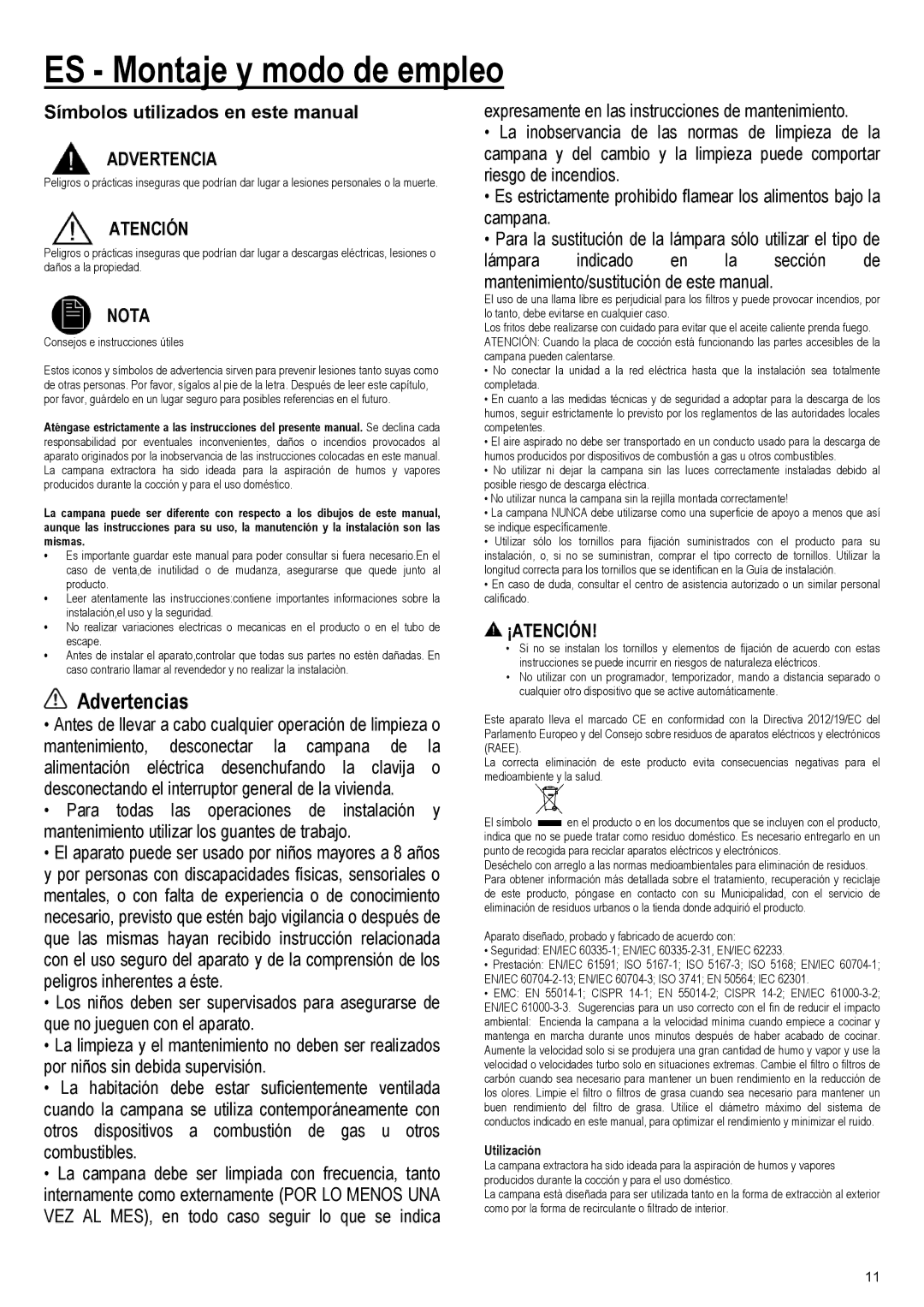 Samsung NK24M3050PS/UR, NK36M3050PS/EF, NK24M3050PS/EF manual ES Montaje y modo de empleo, Advertencias, ¡Atención 