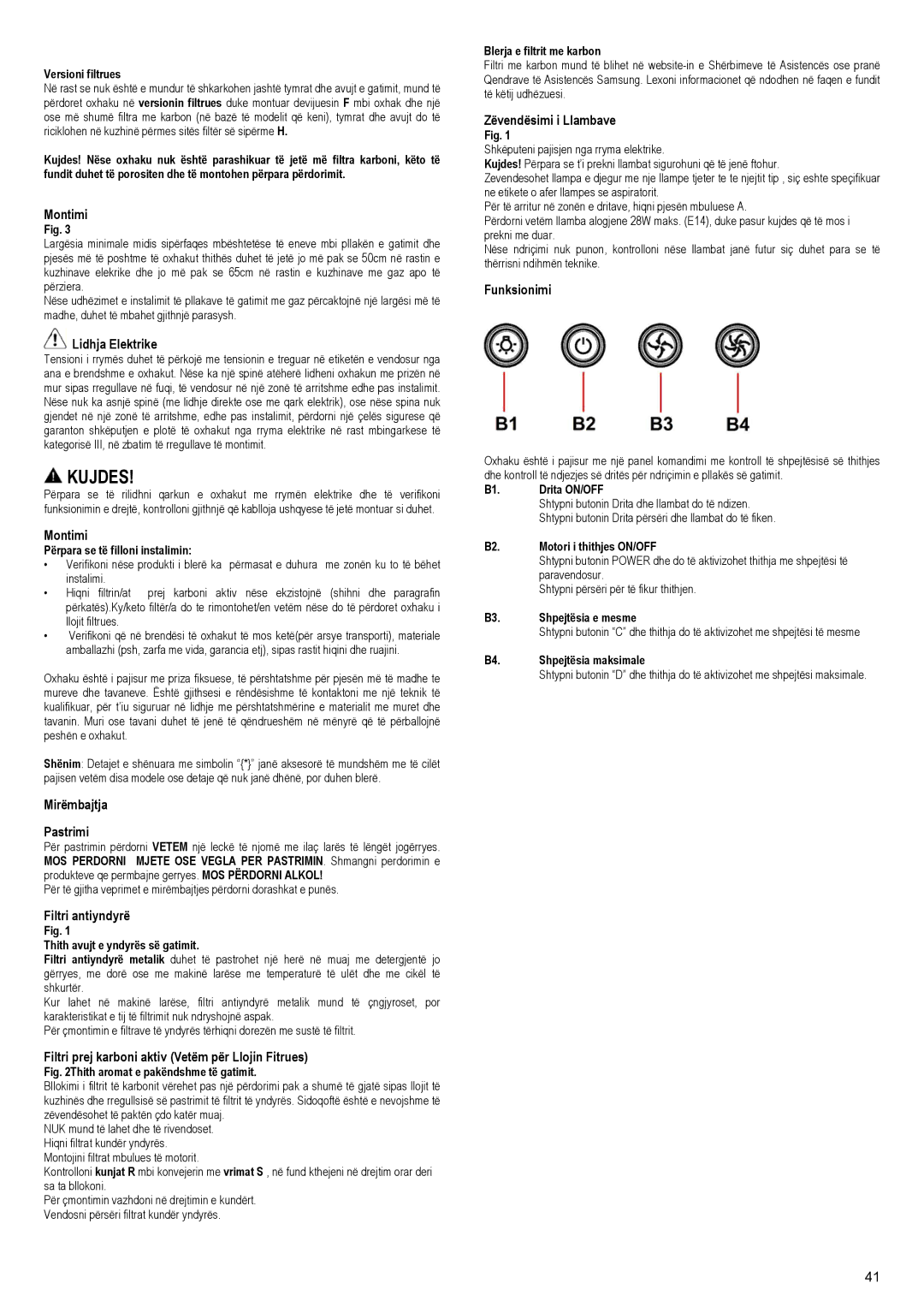 Samsung NK24M3050PS/EF manual Montimi, Lidhja Elektrike, Mirëmbajtja Pastrimi, Filtri antiyndyrë, Zëvendësimi i Llambave 