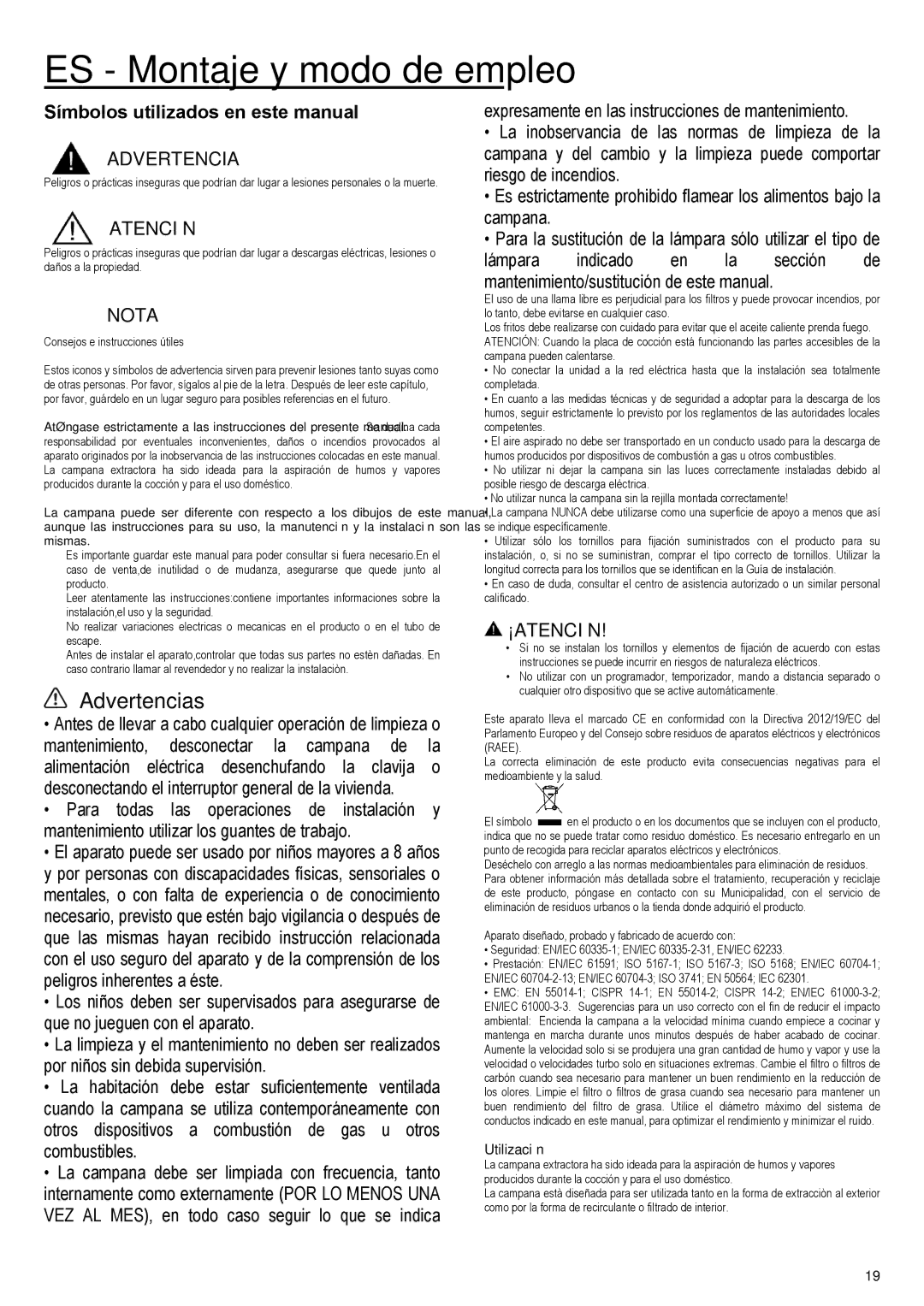 Samsung NK24M5070CS/UR, NK36M5070CS/EF, NK36M5070FS/EF manual ES Montaje y modo de empleo, Advertencias, ¡Atención 