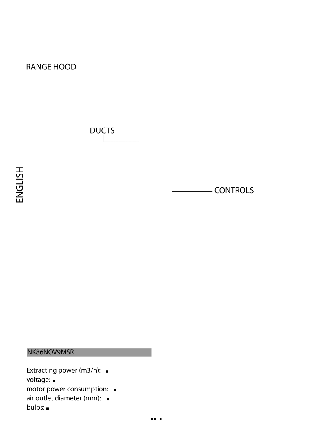 Samsung NK86NOV9MSR/UR manual Technical specifications, English, Controls 