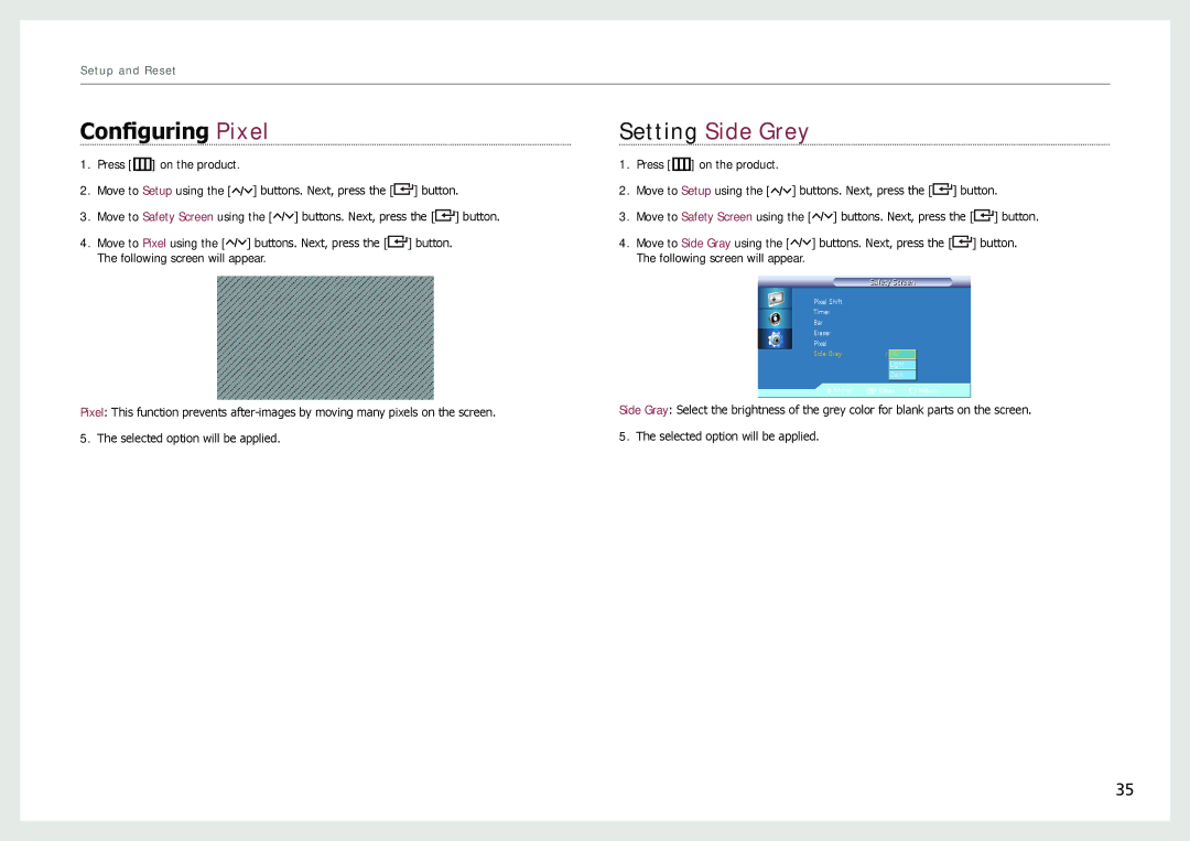 Samsung NL22B user manual Configuring Pixel, Setting Side Grey 