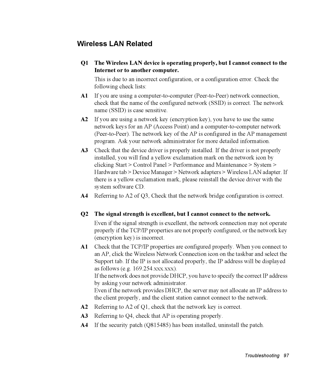 Samsung NM30MH04N4/SUK, NM30MH0B16/SES manual Wireless LAN Related 