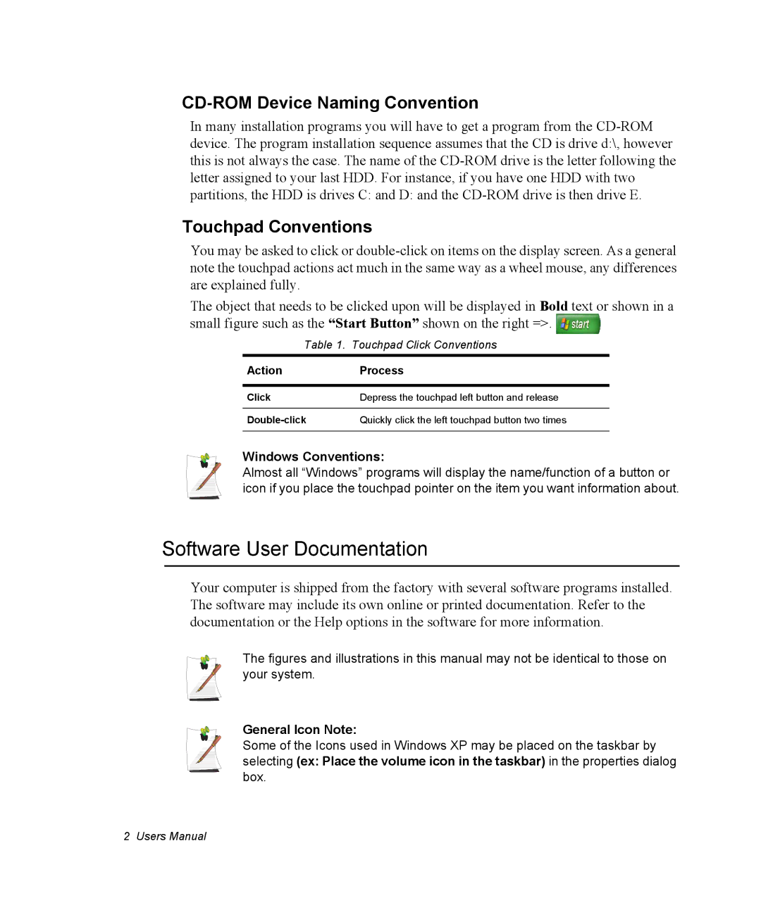 Samsung NM30MH0B16/SES, NM30MH04N4/SUK Software User Documentation, CD-ROM Device Naming Convention, Touchpad Conventions 