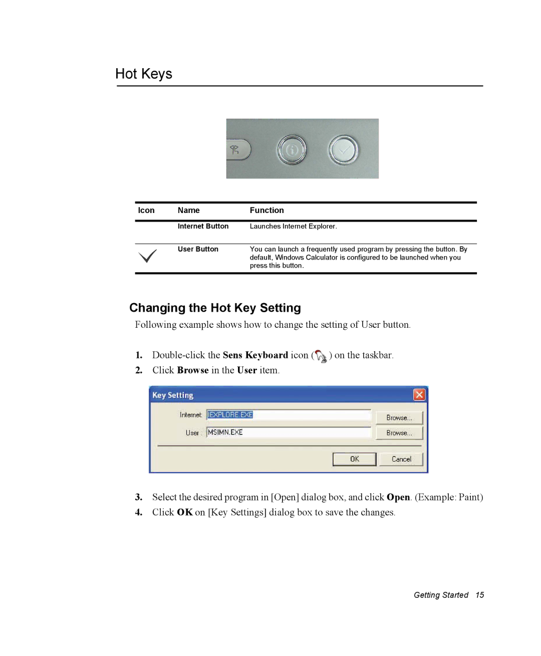 Samsung NM30MH04N4/SUK, NM30MH0B16/SES manual Hot Keys, Changing the Hot Key Setting, Internet Button, User Button 