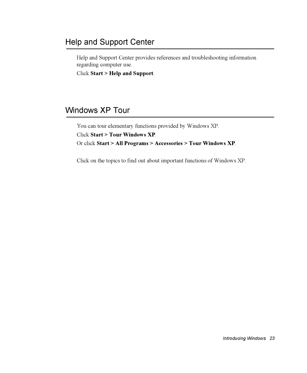 Samsung NM30MH04N4/SUK, NM30MH0B16/SES manual Help and Support Center, Windows XP Tour, Click Start Help and Support 