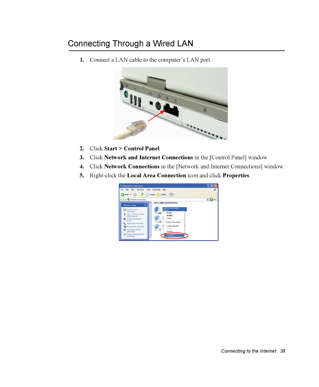 Samsung NM30MH04N4/SUK, NM30MH0B16/SES manual Connecting Through a Wired LAN, Click Start Control Panel 