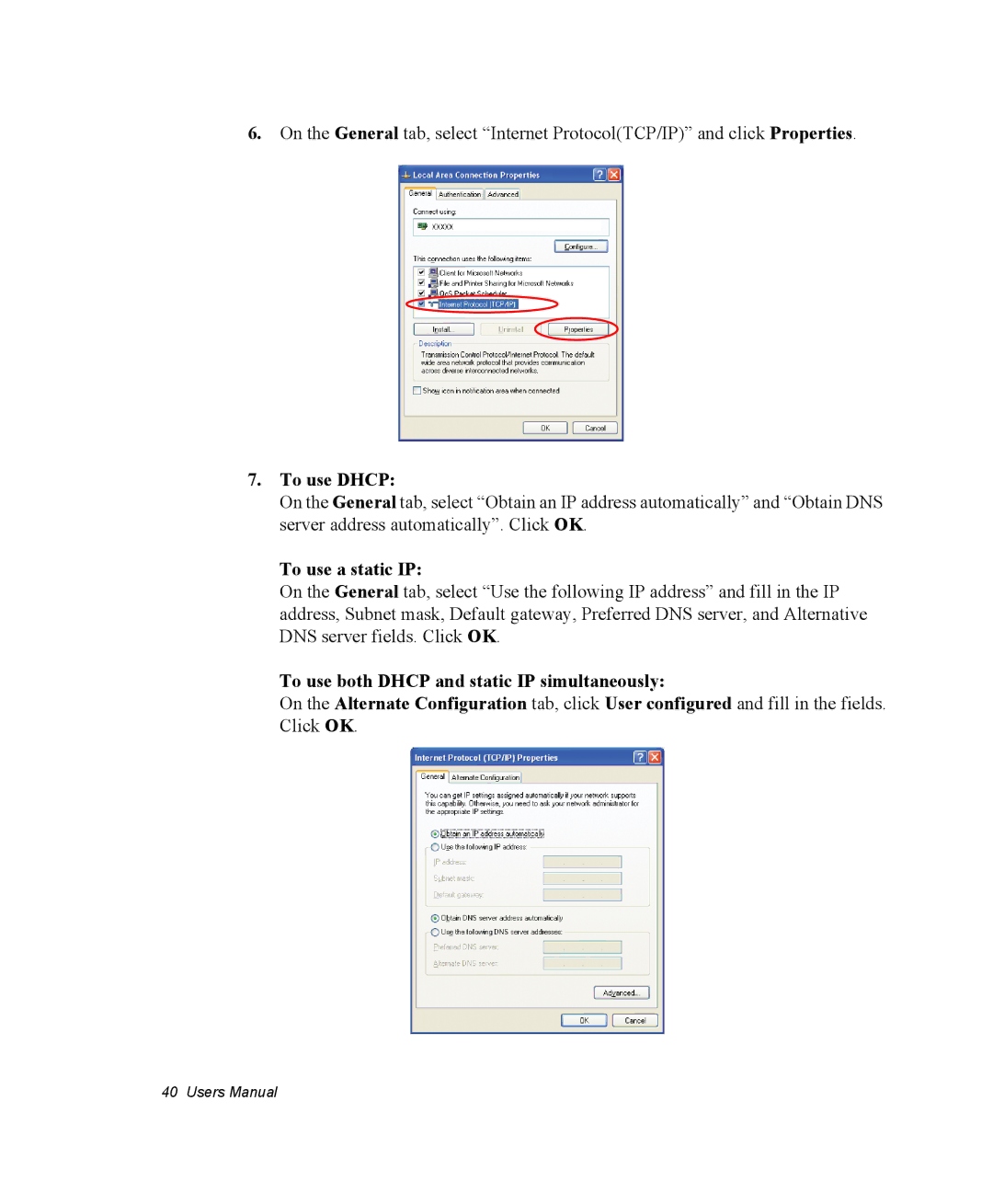 Samsung NM30MH0B16/SES, NM30MH04N4/SUK manual To use Dhcp, To use a static IP, To use both Dhcp and static IP simultaneously 