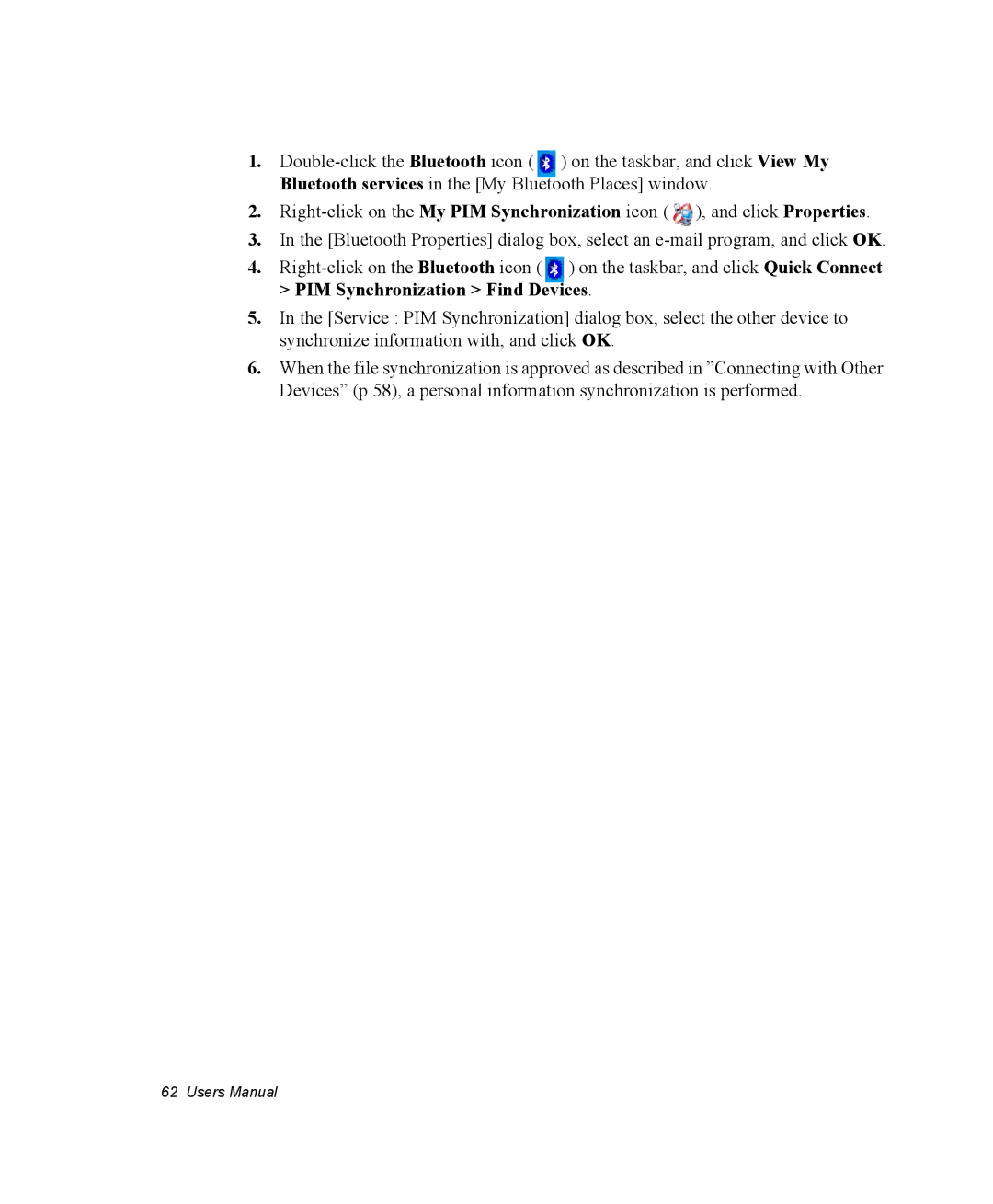 Samsung NM30MH0B16/SES, NM30MH04N4/SUK manual PIM Synchronization Find Devices 