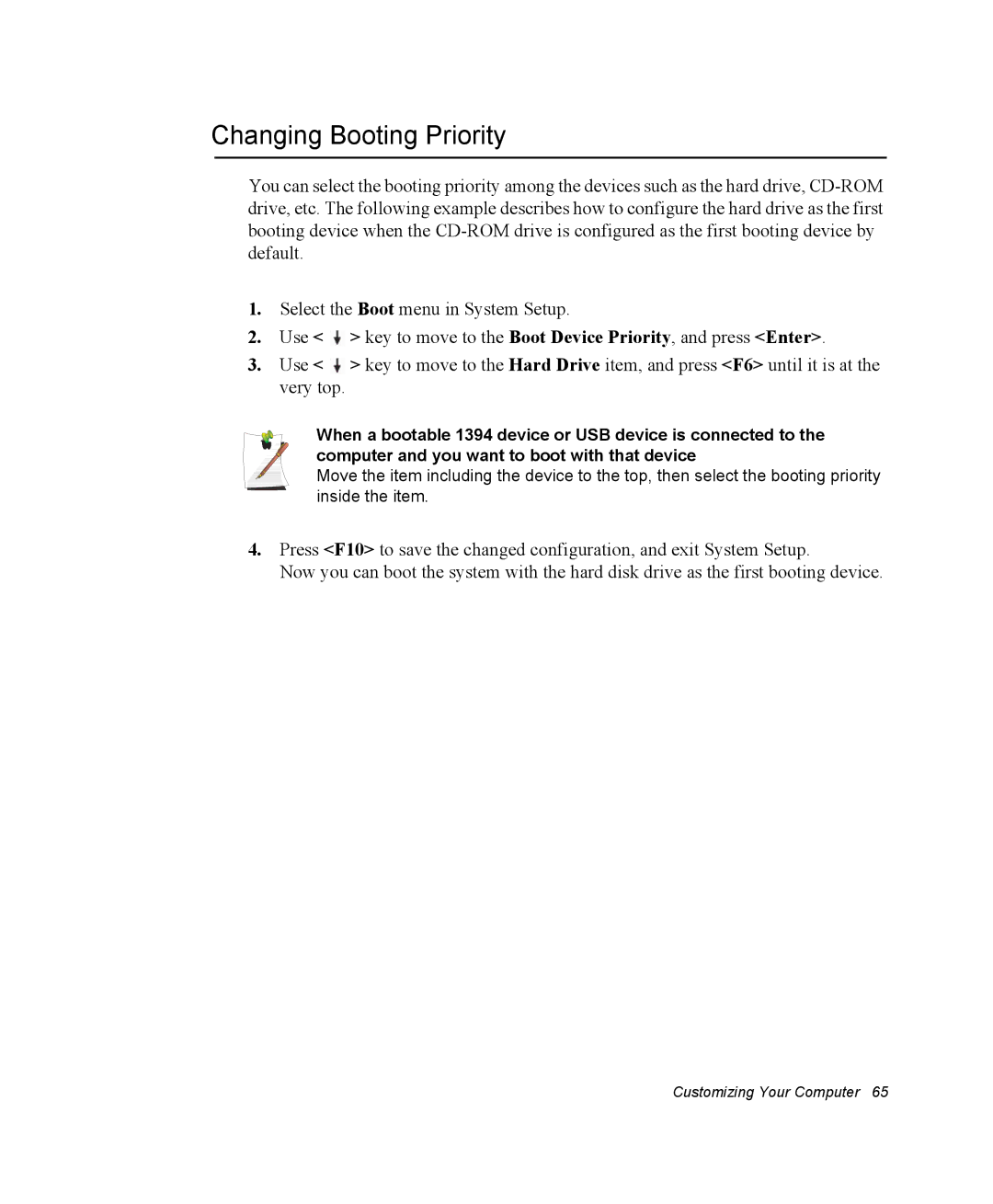 Samsung NM30MH04N4/SUK, NM30MH0B16/SES manual Changing Booting Priority 